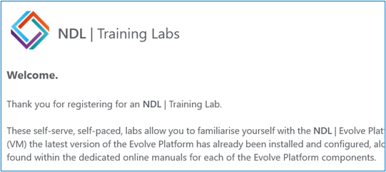 Picture showing the NDL Training Labs Welcome Email.